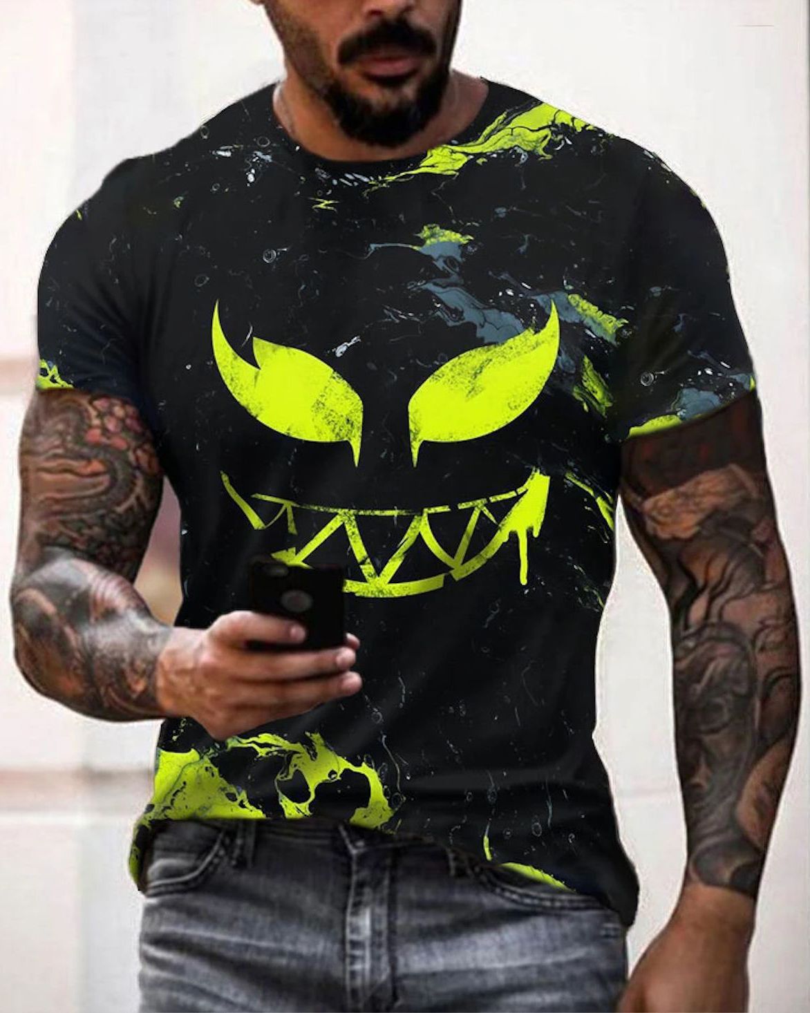 Men's Sports Round Neck Slim Youth Printed T-shirt