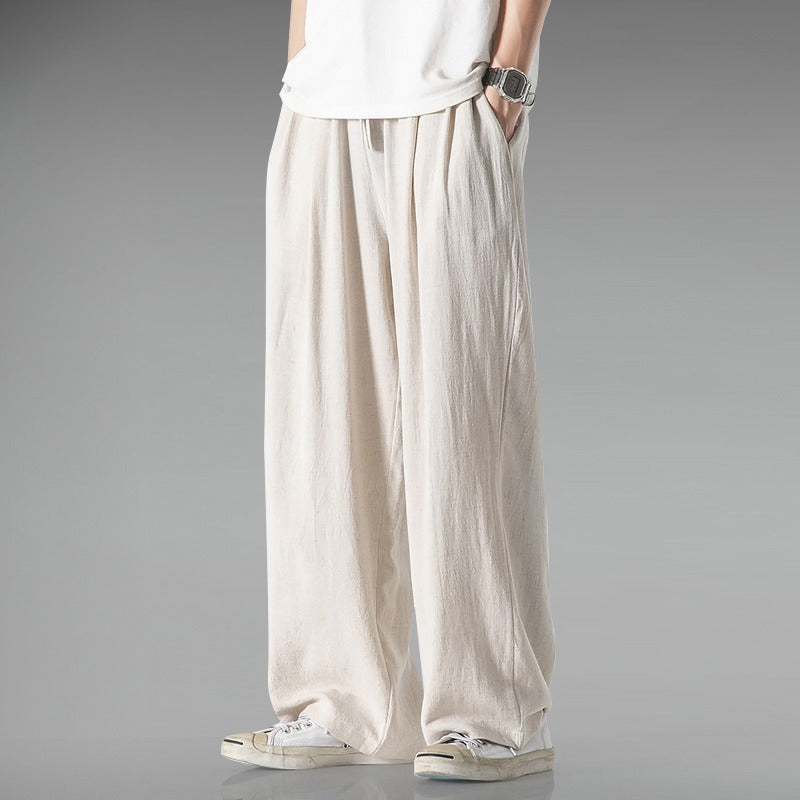 Men’s Cotton Linen Wide-Leg Pants – Lightweight Summer Casual Trousers