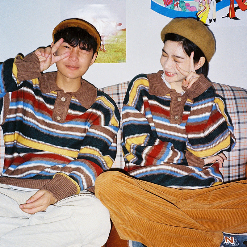 Fashion Rainbow Striped Sweater For Women