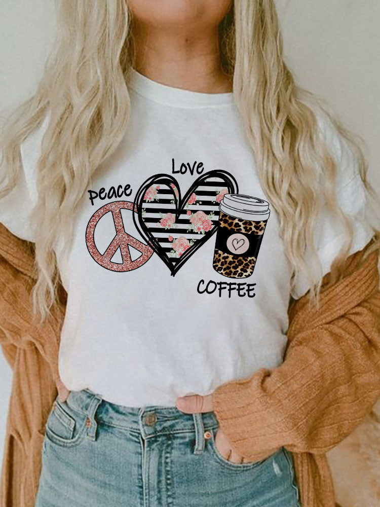 Women's Short-sleeved T-shirt Fashion Printed E Bottoming Shirt
