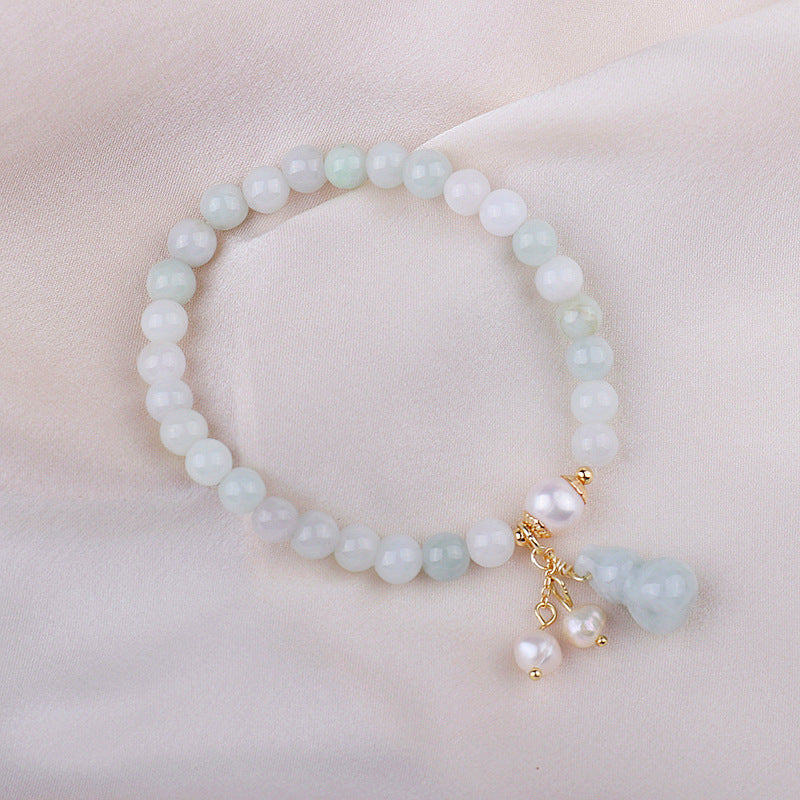 Natural Emerald Jade Ins Special-interest Design Pearl Jade Gourd Bracelet