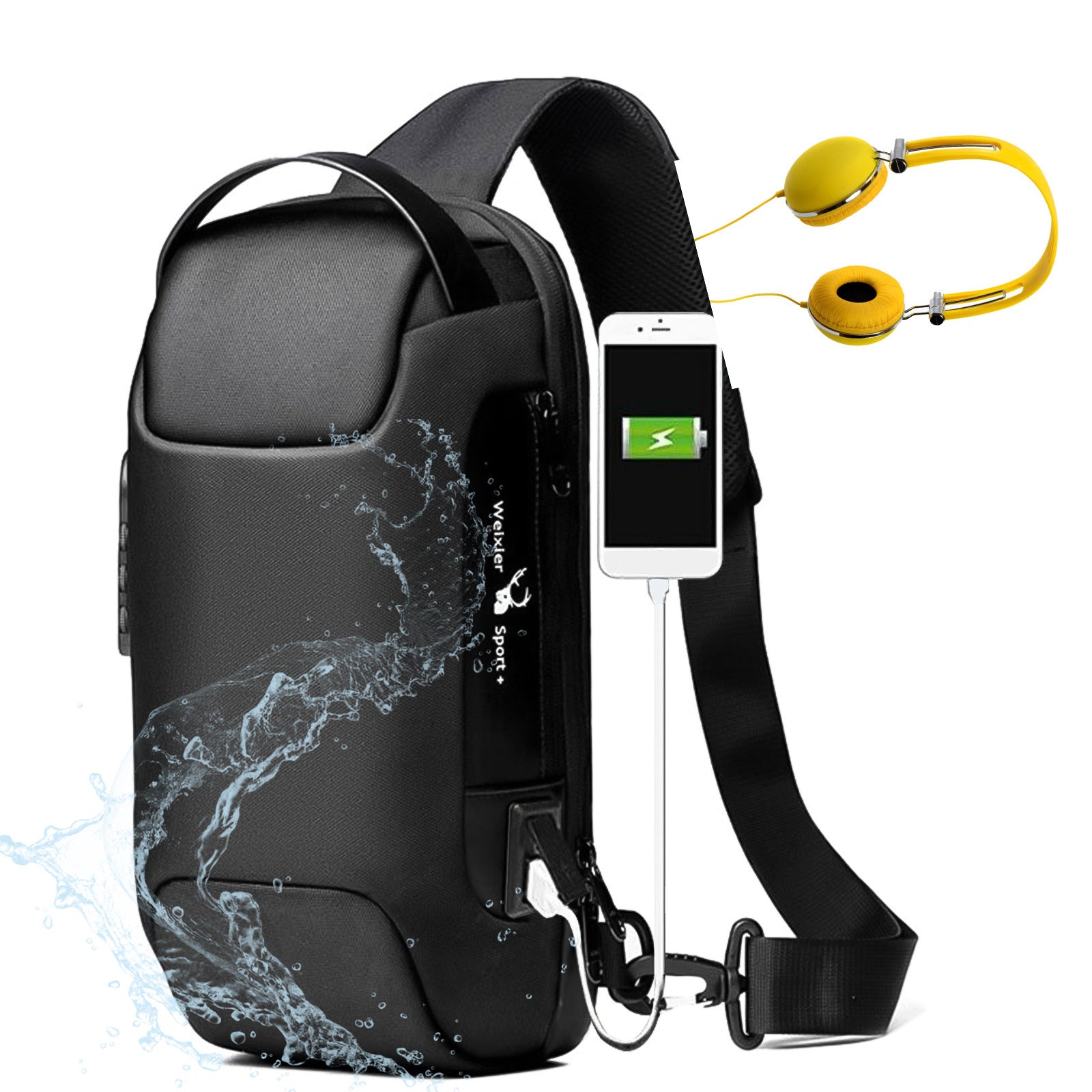 Waterproof USB Anti-Theft Oxford Crossbody Sling Bag for Men