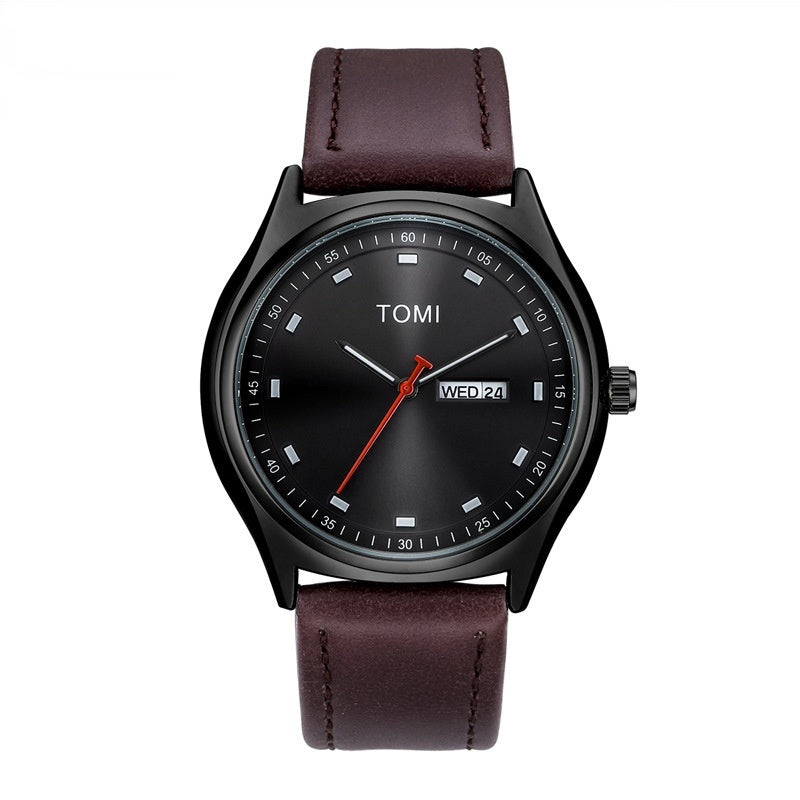 Fashion Simple Double Calendar Leather-belt Watch