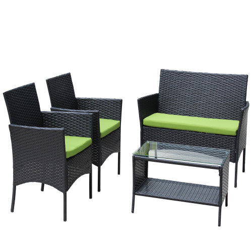 4-Piece Black Rattan Outdoor Patio Furniture Set
