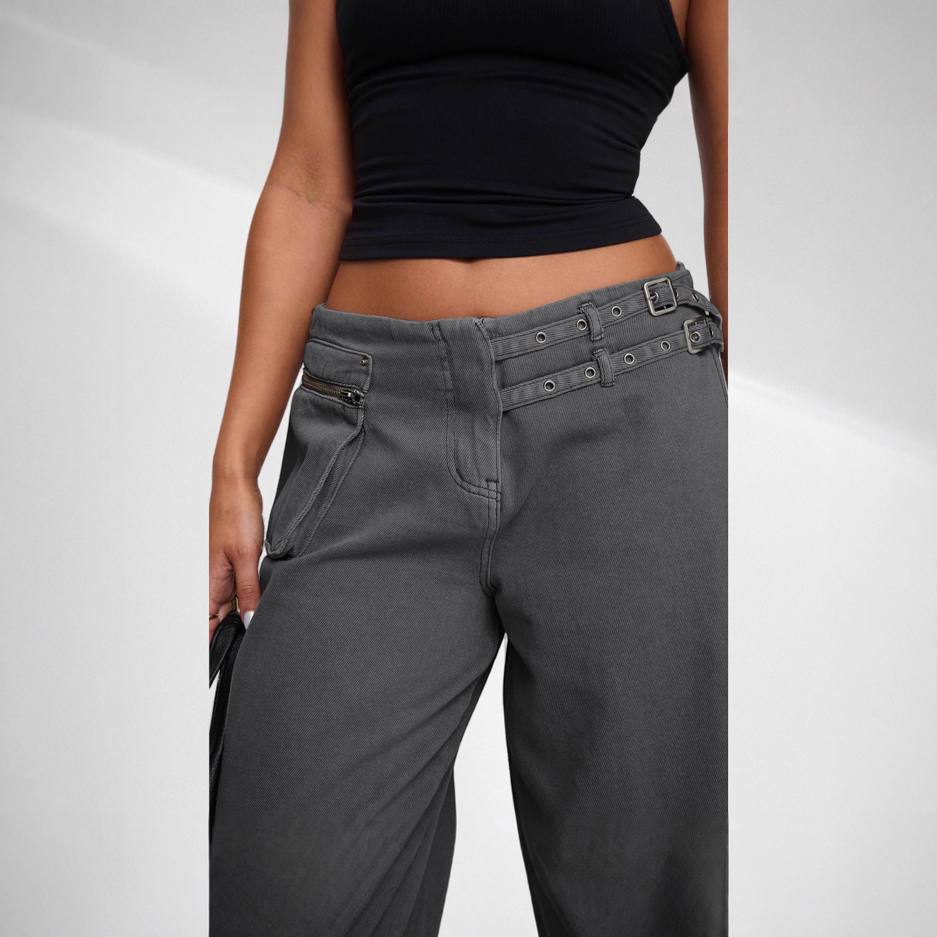 Women’s Wide-Leg Rivet Jeans – Street Style Statement Pants