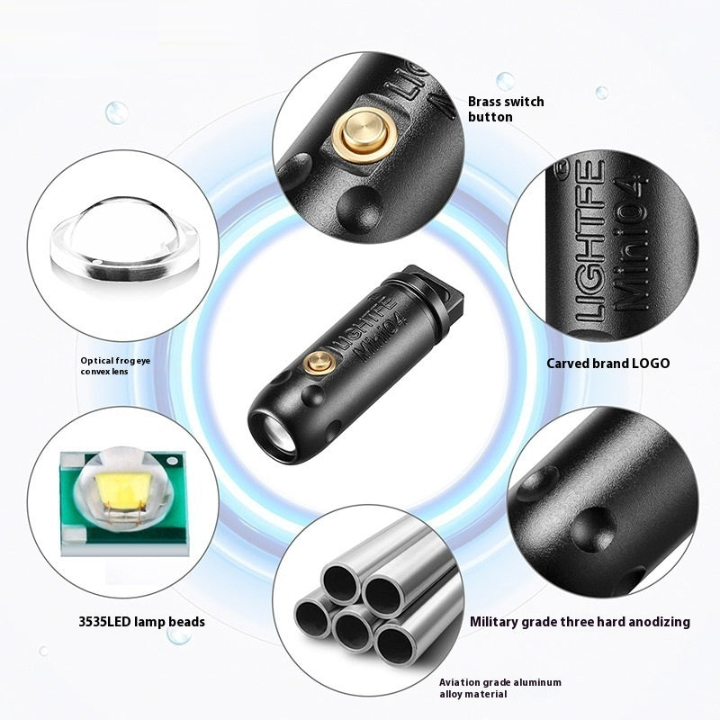 Super Bright Strong Light LED Stainless Steel Key Ring Portable Miniature Waterproof Pocket Flashlight