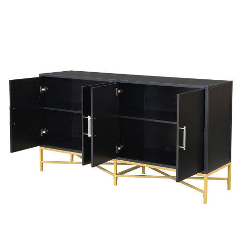 Four Door Cabinet With Metal And Crossed Leg Design