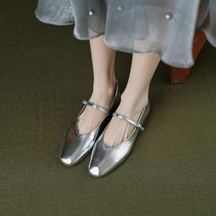 Women's Round Toe Shallow Mouth Flat Bottom Mary Jane Shoes