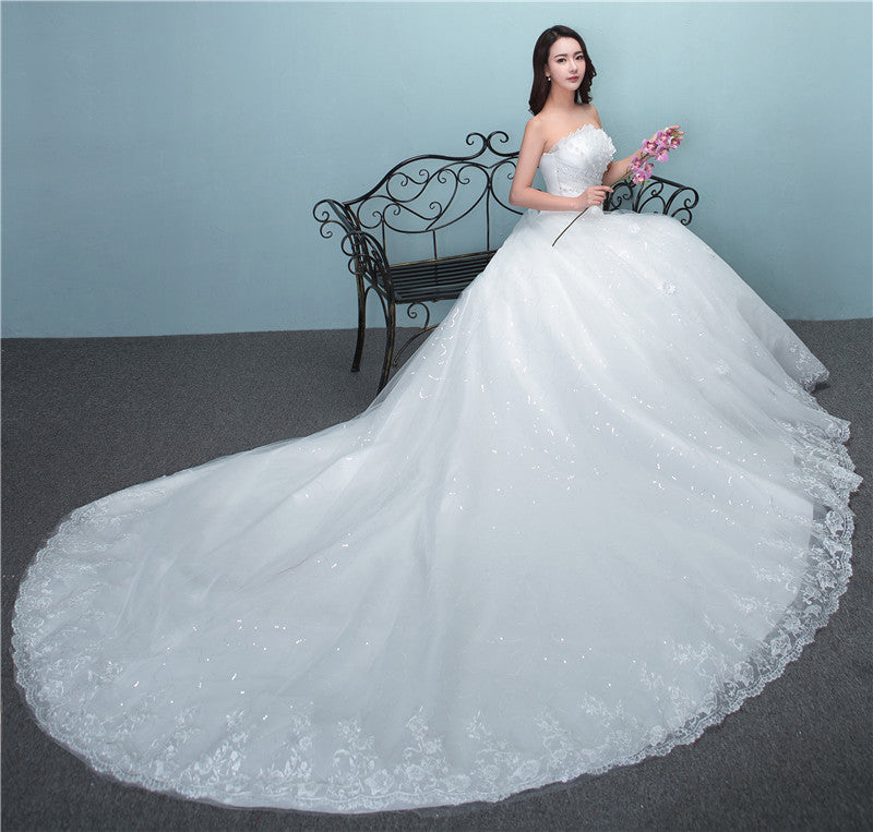 Elegant Large-Tail Wedding Dress with Bust-Waist-Hip Sizes S to XL