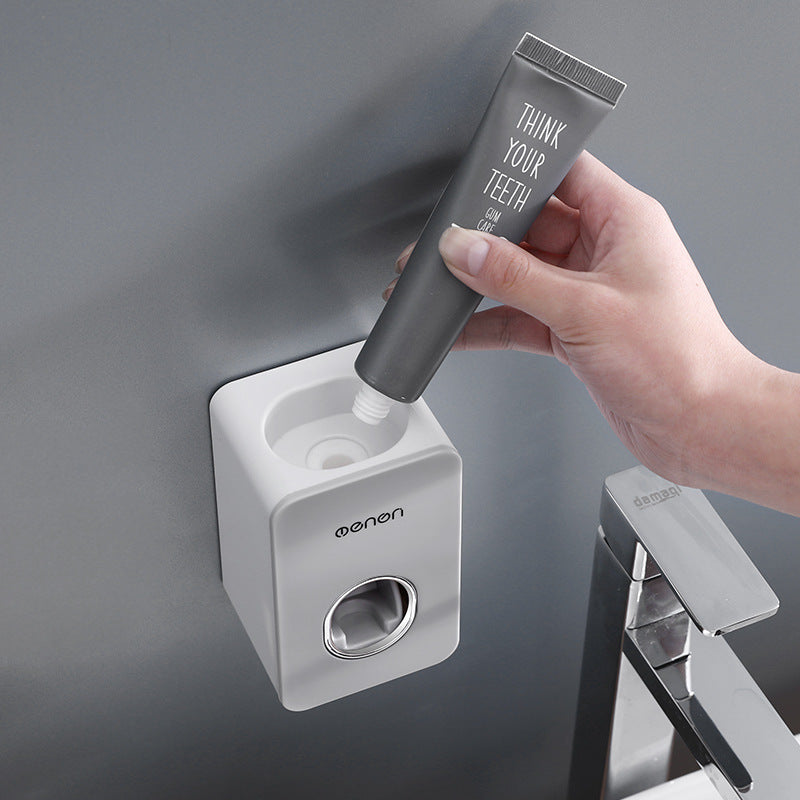 Automatic Toothpaste Dispenser Set – Wall-Mounted Punch-Free Toothpaste and Toothbrush Holder Rack