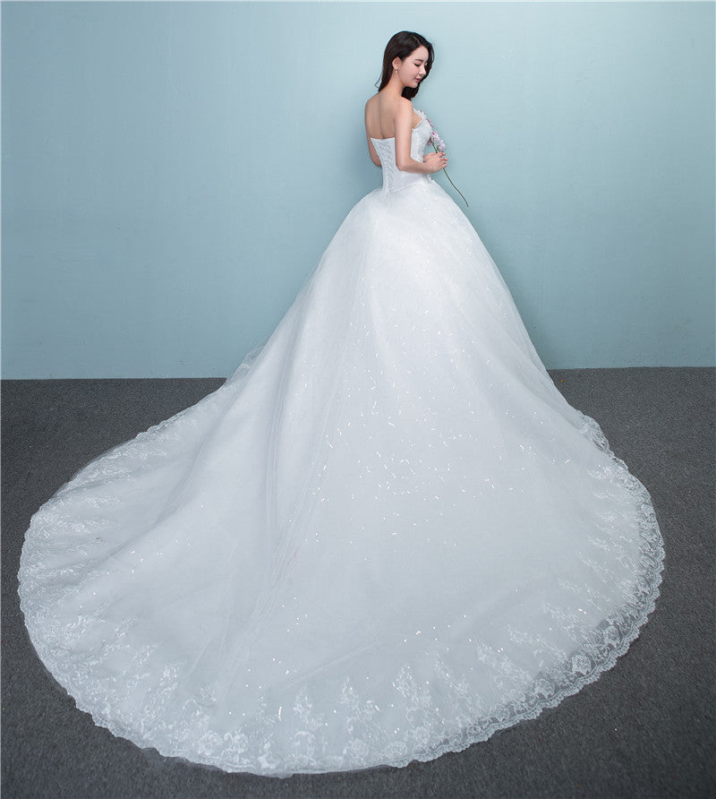 Elegant Large-Tail Wedding Dress with Bust-Waist-Hip Sizes S to XL