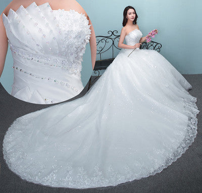 Elegant Large-Tail Wedding Dress with Bust-Waist-Hip Sizes S to XL