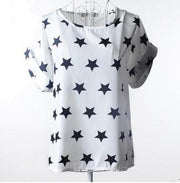 Women's Relaxed Star Print Chiffon T Shirt Round Neck