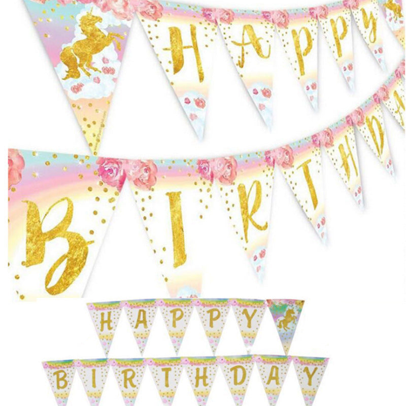 Colorful Paper Flag Banner – 15-Piece Birthday Party Decoration