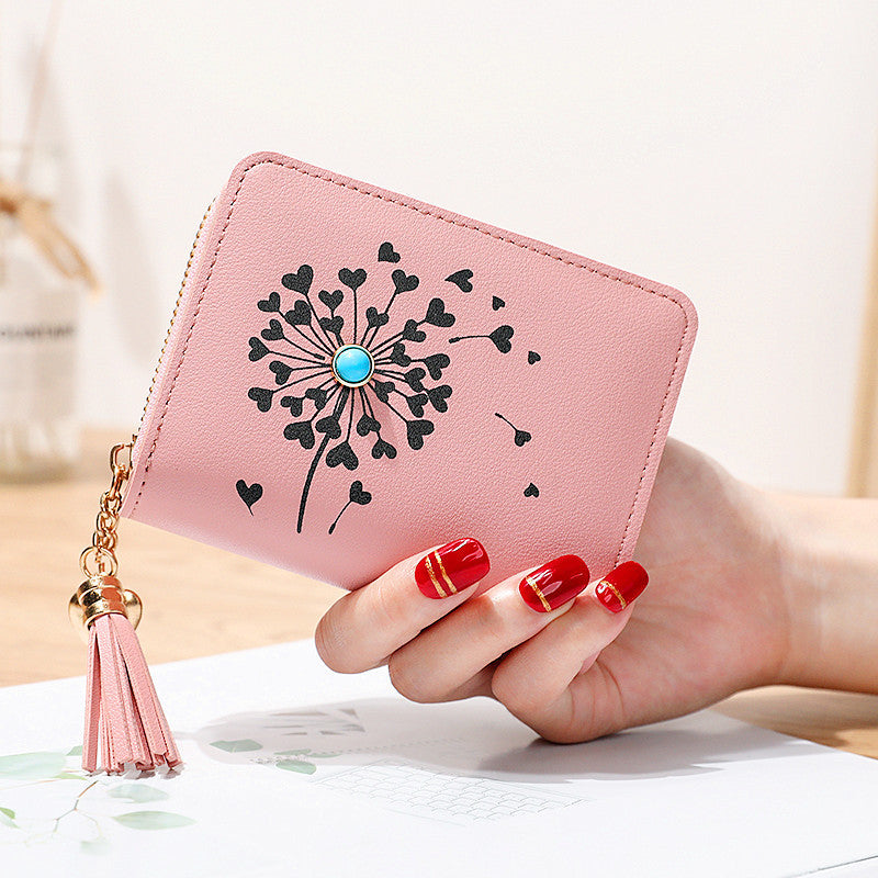 Slim PU Leather Zipper Wallet Women's Mini Solid Color