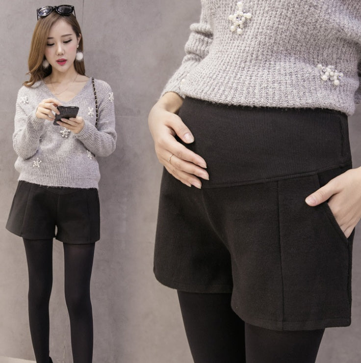 Tide Mom Woolen High-Waist Maternity Shorts – Stomach Lift Pregnancy Bottoms