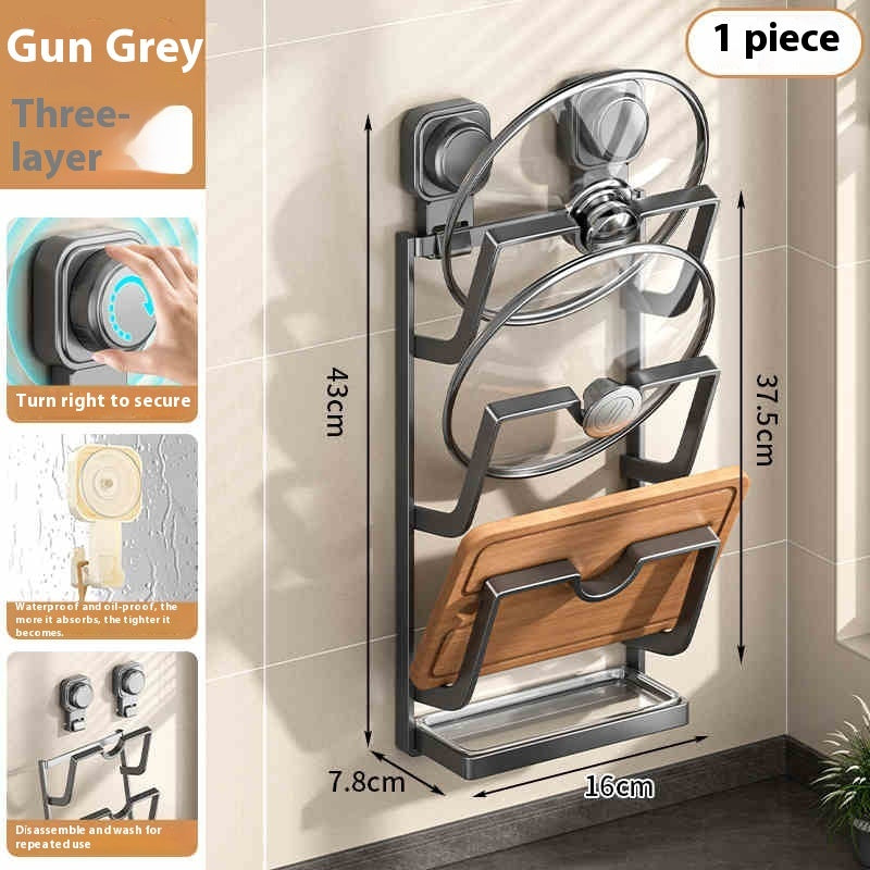 Wall-mounted Suction Cup Pot Lid Holder – Punch-free Kitchen Storage Rack