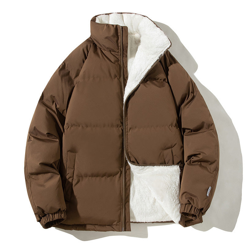 Unisex Stand Up Collar Plush Coat Polyester Thickened Loose