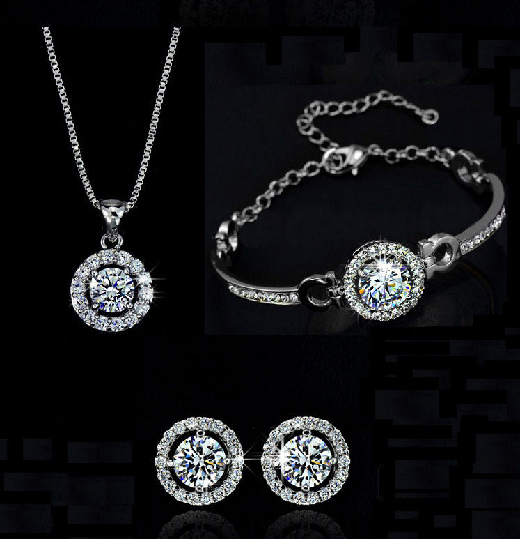 Elegant Women’s Alloy Plant and Flower Diamond-Set Earring and Collar Jewelry Set