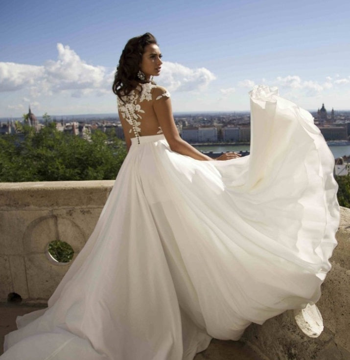 Bohemian A-Line Appliqué Floor-Length Chiffon Wedding Dress