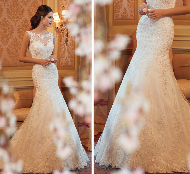 Elegant Lace Fish Tail Wedding Dress with Flattering Silhouette