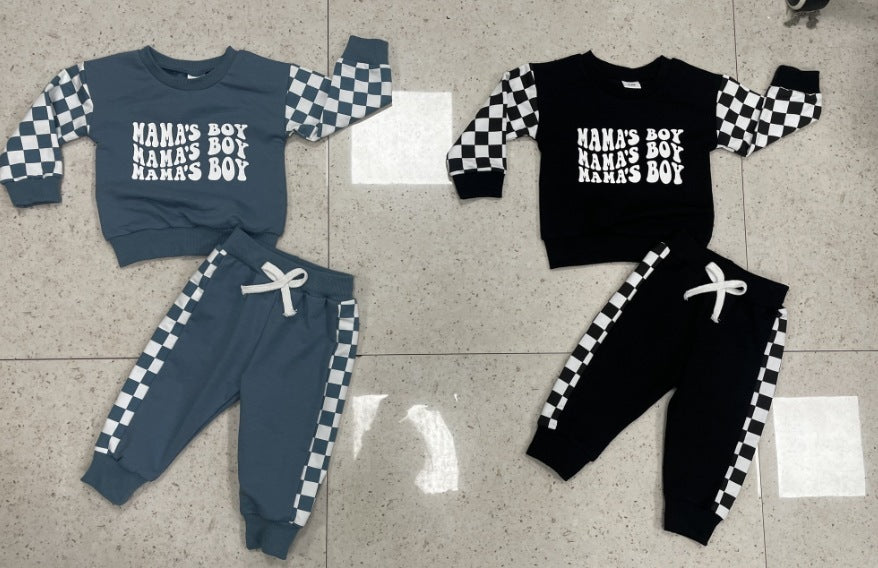 Kids Plaid Long Sleeve Sweater Set Cotton Blend Casual