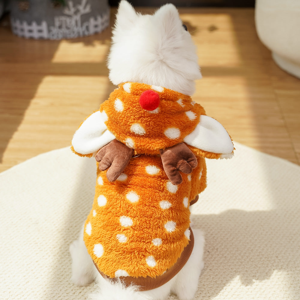 Pet Dog Cat Christmas Clothes Elk Supplies Autumn And Winter Fleece-lined Medium-sized Dog Bichon Jarre Aero Bull Corgi Pet Costume