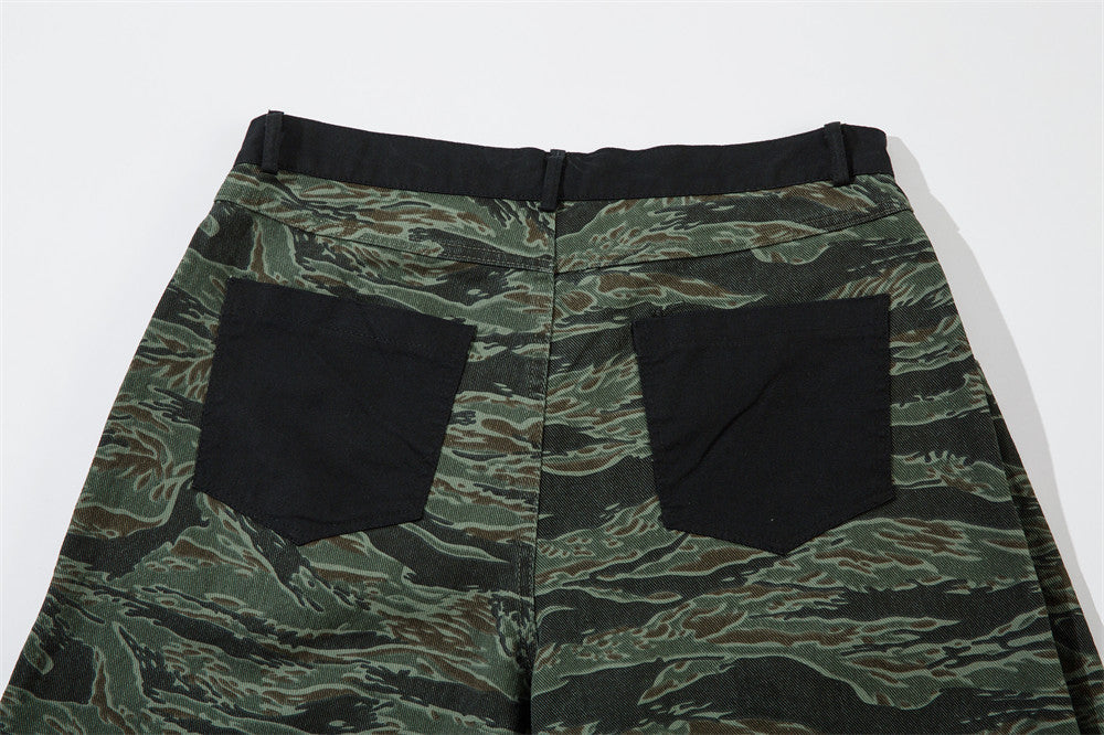 Men's Tiger Print Camouflage Shorts Cotton Loose Fit