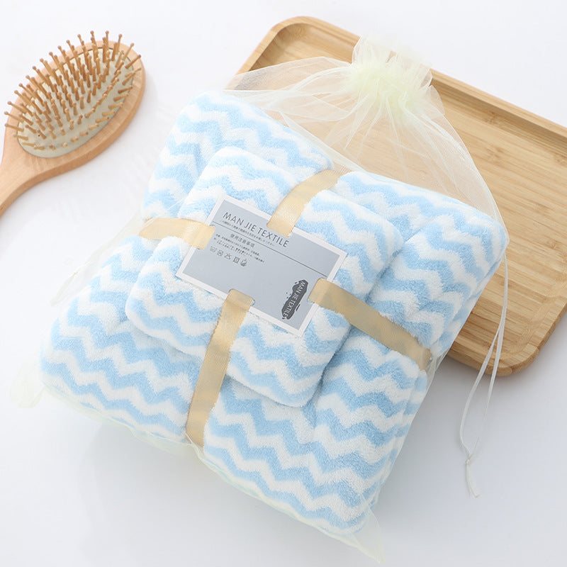 Coral Fleece Warp Knitted Absorbent Edging Towel And Bath Towel Set