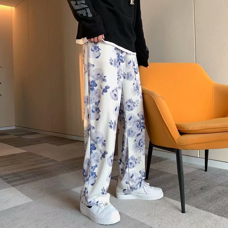 Women’s Tie-Dye Floral Wide-Leg Pants – Loose Casual Floor-Length Style