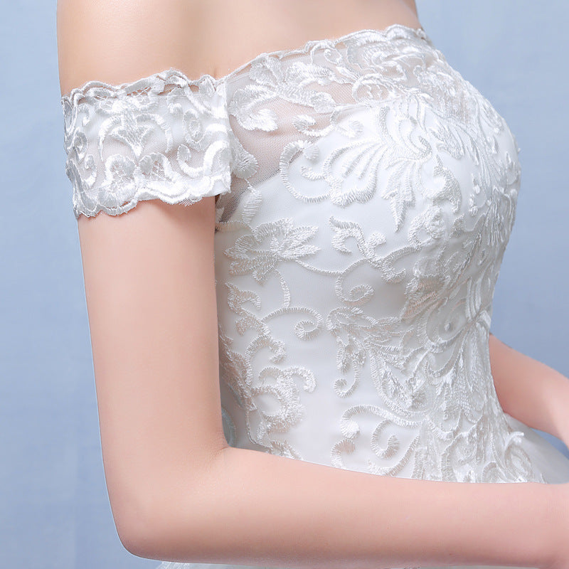 Elegant One-Shoulder White Lace A-Line Summer Wedding Dress