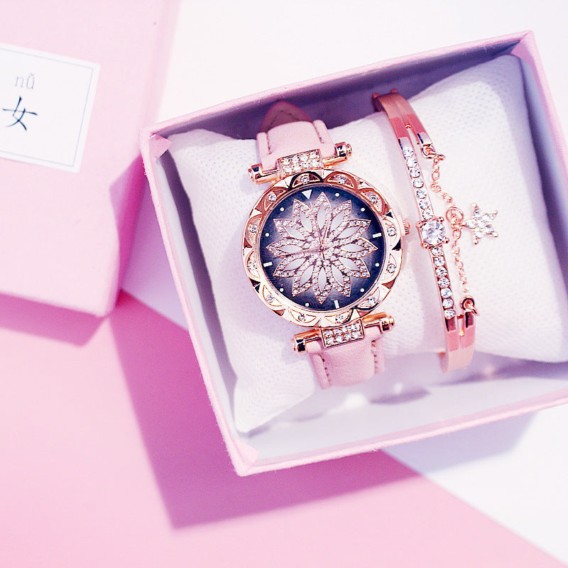 Casual Rotating Ladies Quartz Watch with Stainless Steel Strap