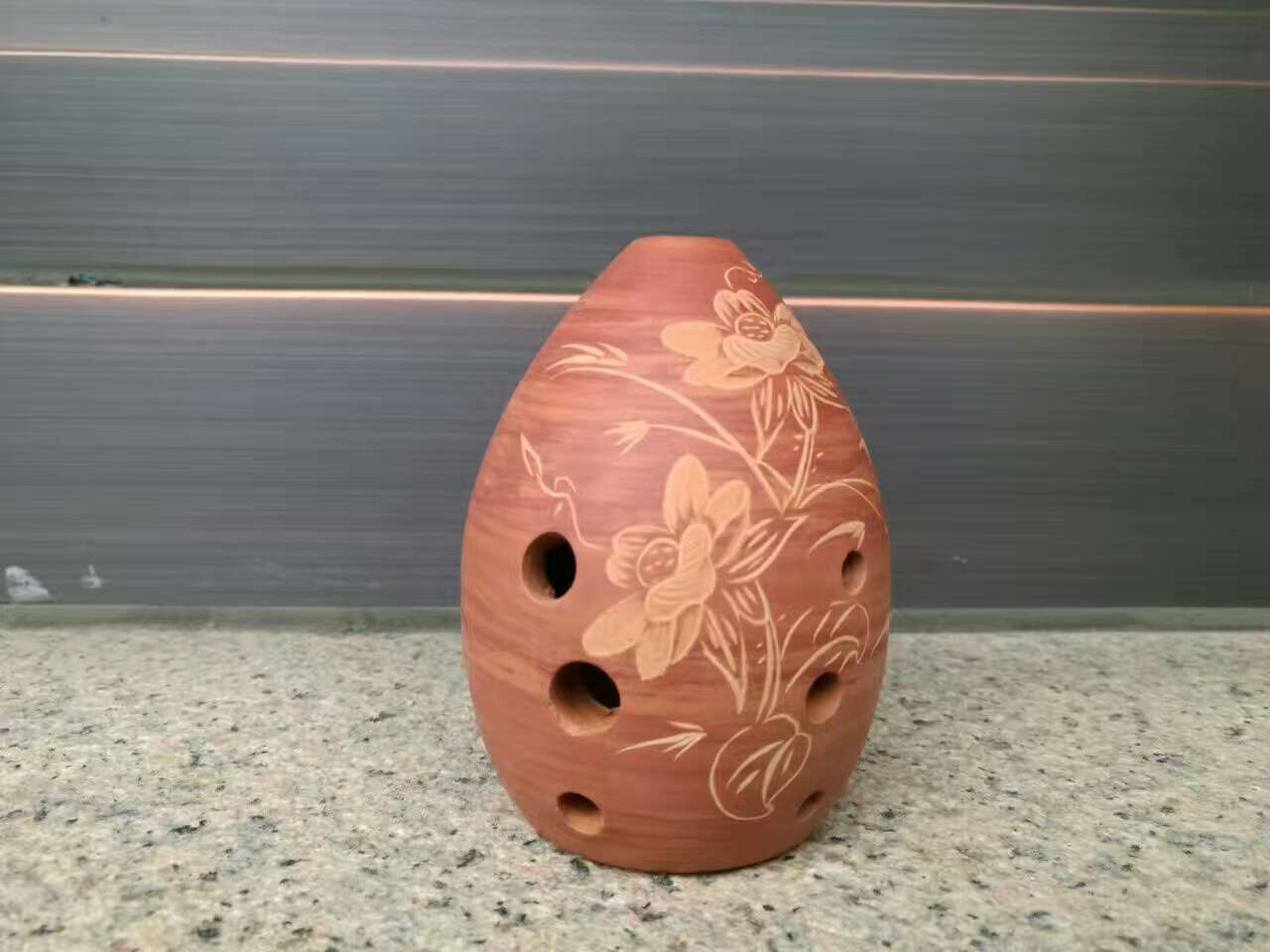 Nickel-Plated Eight-Hole Pear-Shaped Ancient Xun Musical Instrument with Seven Star Design
