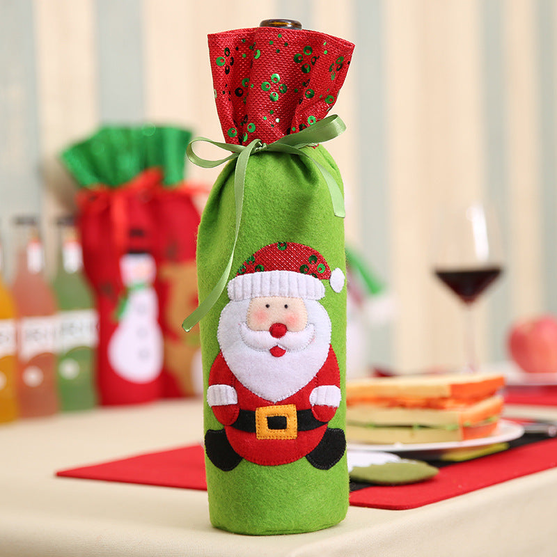 Sequin Embroidered Wine Bottle Bag with Snowman and Deer Design