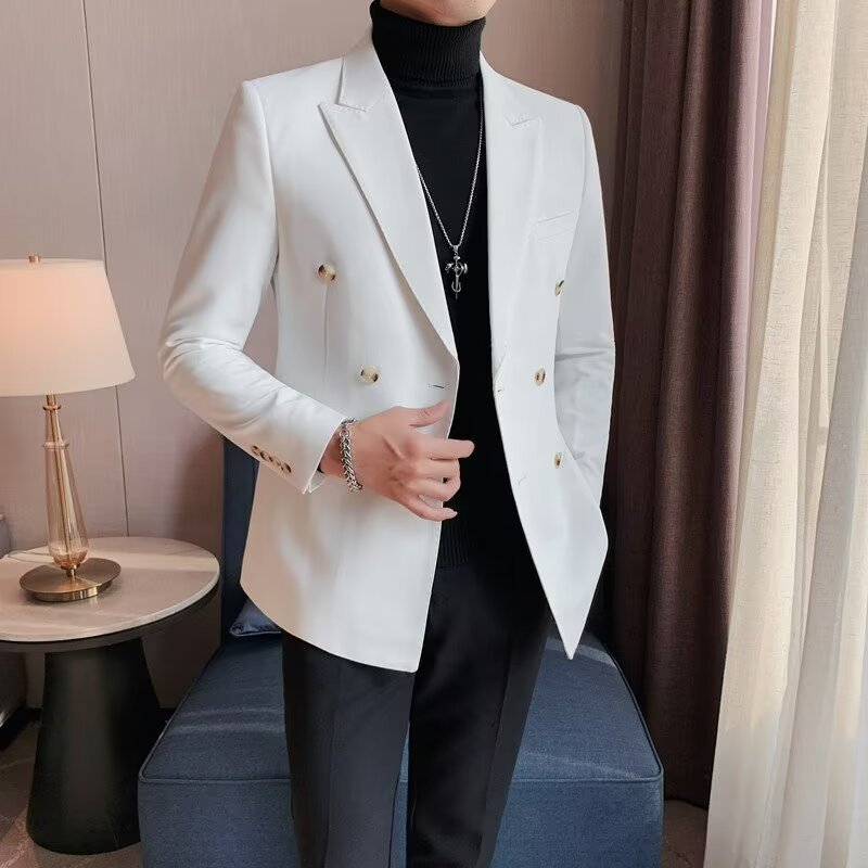 Men's Simple Solid Color Casual Double-breasted Jacket