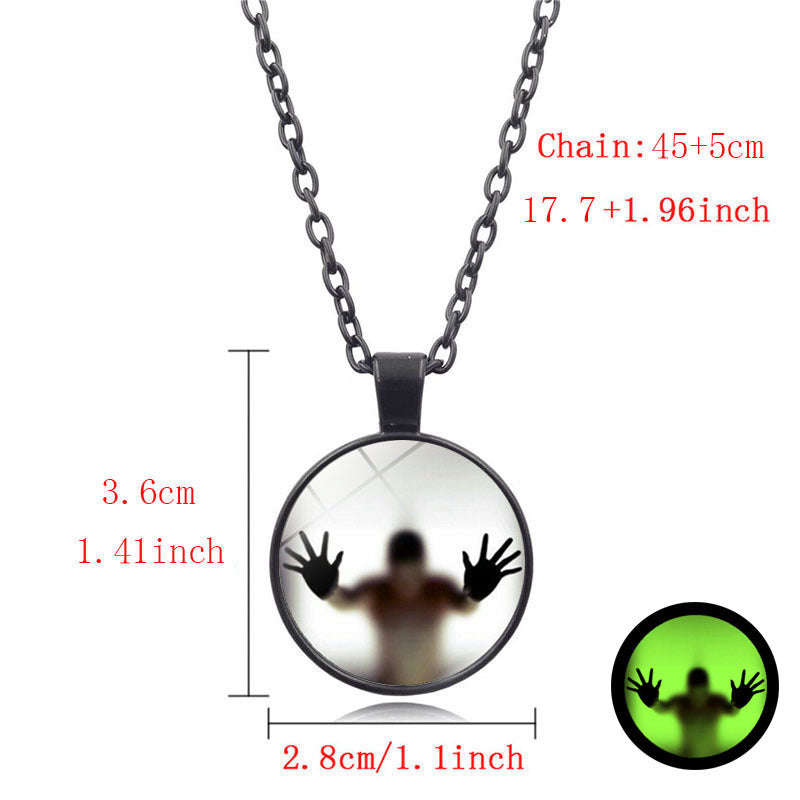 Halloween Luminous Necklace – Round Glow-in-the-Dark Clavicle Pendant Vintage Sweater Chain Accessory