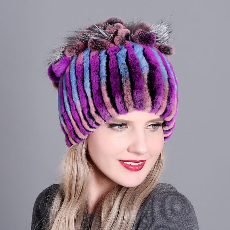 Colorful Korean-Style Women’s Warm Thick Fur Knitted Hat