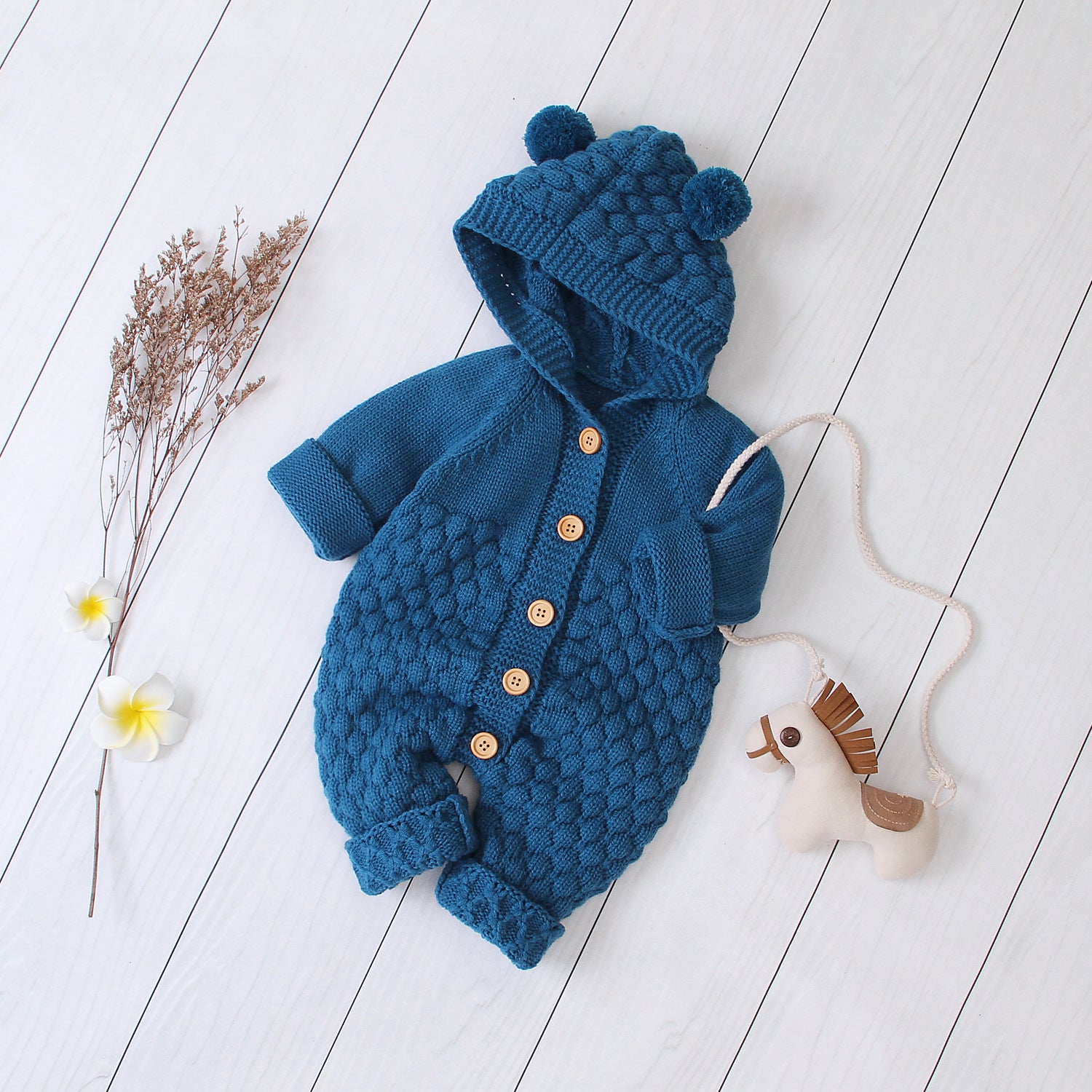 Baby Hooded Knitted Jumpsuit – Warm Infant One-Piece Outfit