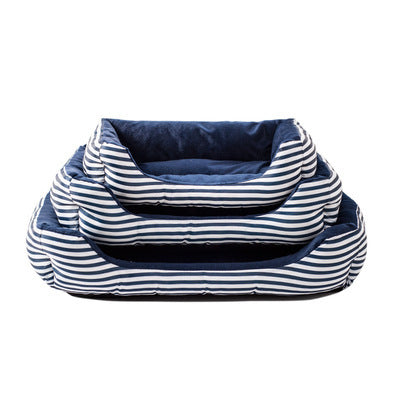 Retro Striped Canvas and Plush Luxurious Square Pet Sofa Nest