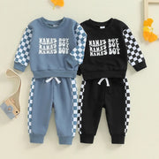 Kids Plaid Long Sleeve Sweater Set Cotton Blend Casual