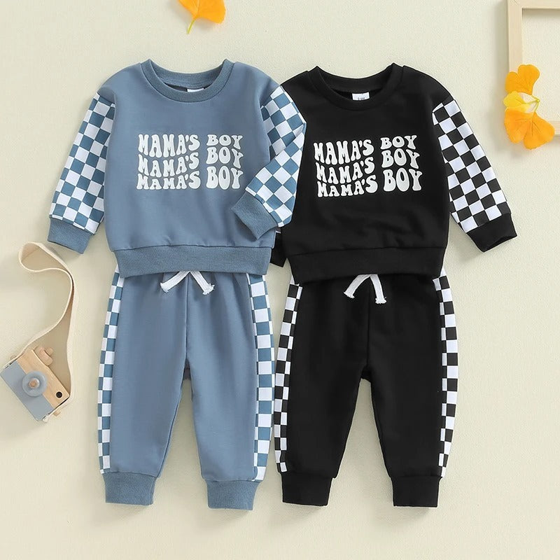 Kids Plaid Long Sleeve Sweater Set Cotton Blend Casual