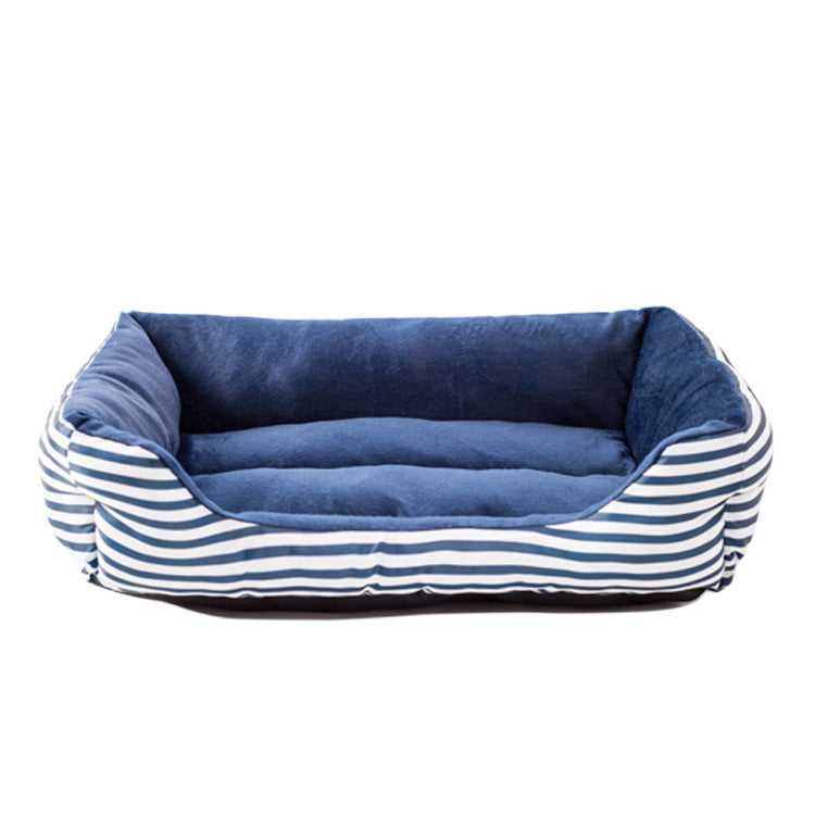 Retro Striped Canvas and Plush Luxurious Square Pet Sofa Nest
