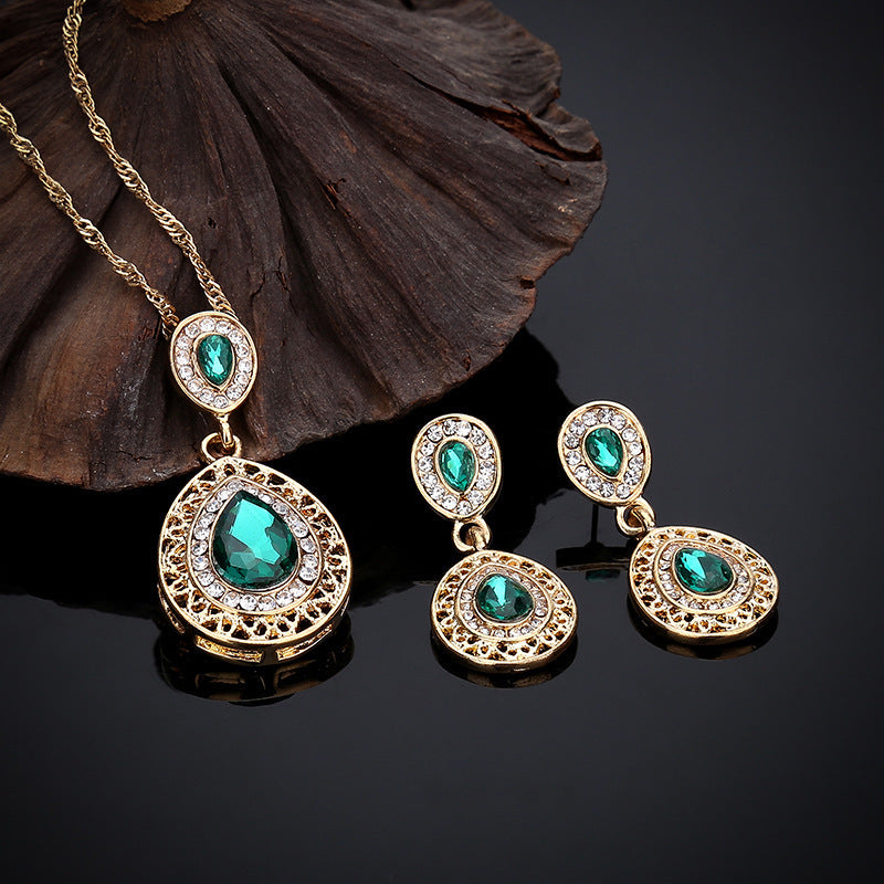 Crystal Drop Earrings Necklace Set Dress Accessories