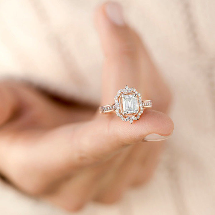 Elegant Rose Gold Plated Full Diamond Geometric Women’s Engagement Ring