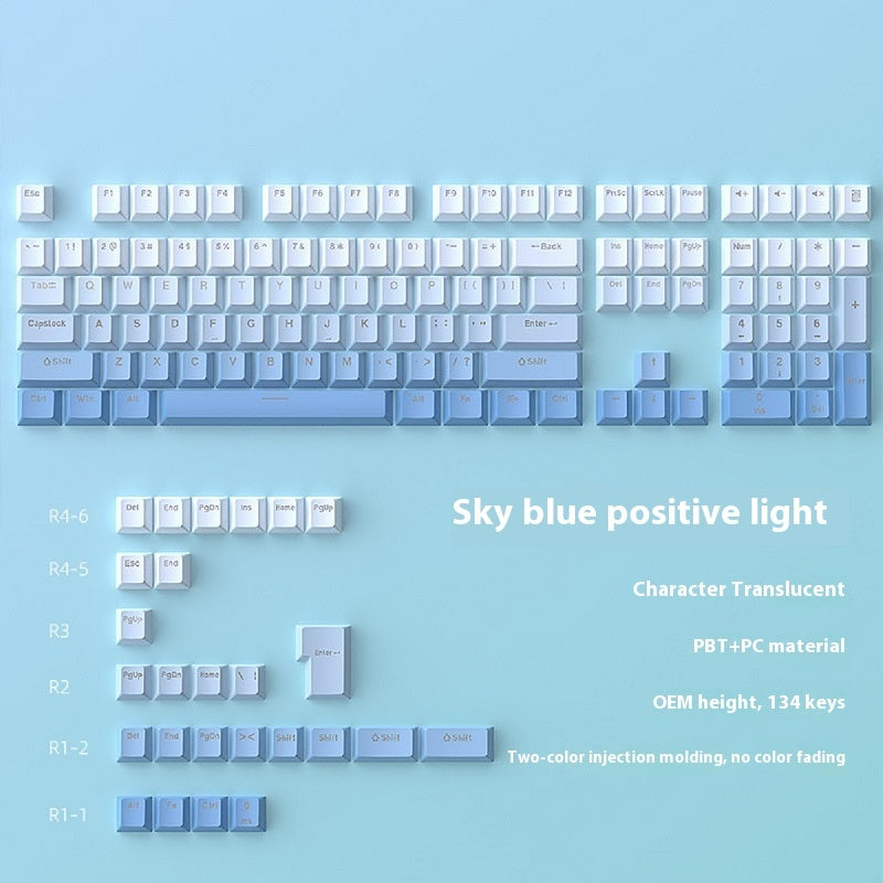 Sky Blue Gradient Luminous 134-Key Mechanical Keycap Set PBT Two-Color OEM Profile