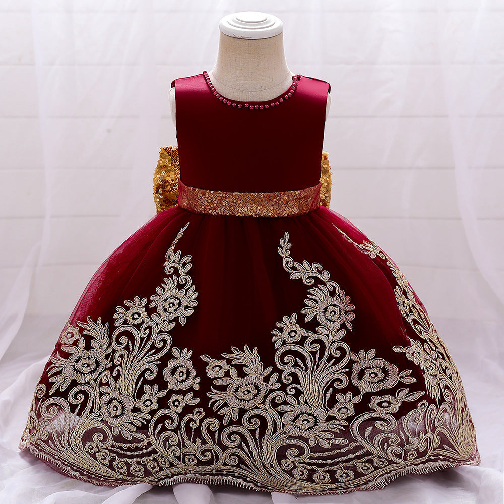 Baby One Year Old Full Moon European And American Girls Print Wedding Princess Dress