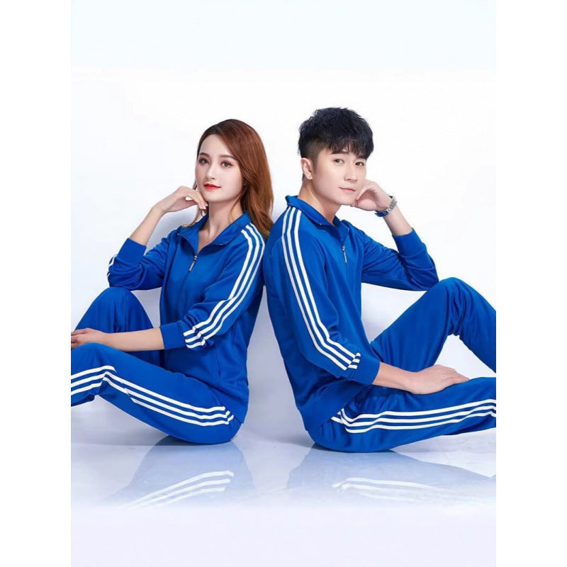 Unisex Navy Blue Long Sleeve Cardigan Suit Cotton Blend