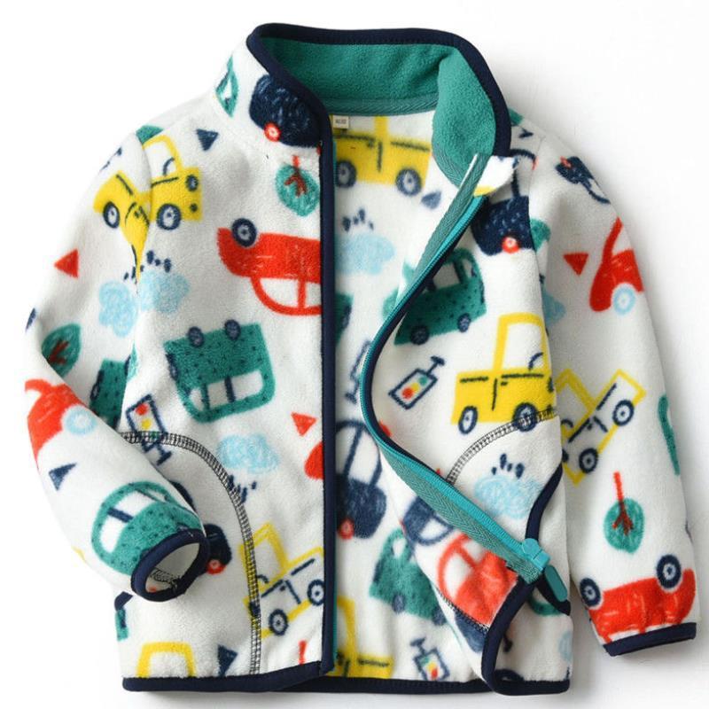 Kids Thick Fur Printed Zipper Coat Polyester Warm Outerwear