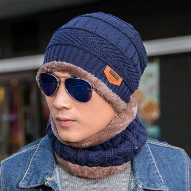 Winter Knitted Hat with Crossed Scarf Neck Warmer
