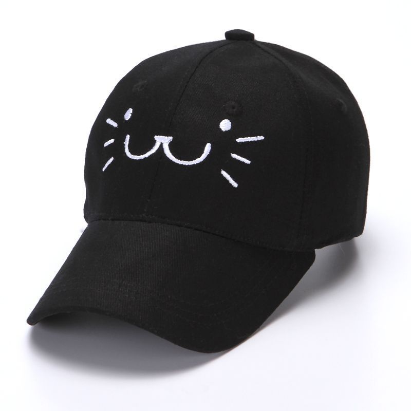 Cute Korean-Style Adjustable Cotton Baseball Cap for Kids with Cat Design